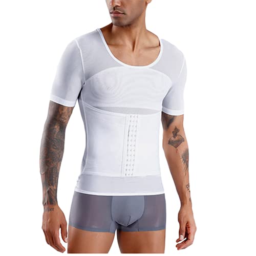 Mens Sauna Suit Neoprene Waist Trimmers Belt Slimming Sweat Vest Waist Trainer Vest Zipper Body Shaper M-3Xl(Color:米白色,Size:l) #TOP1