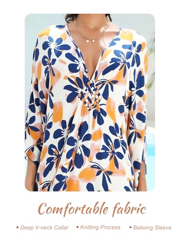 Image of Yanziliu Kaftan Dress for Women,Plus Size Hawaiian Batwing Sleeve Beach Cover Up Summer Swimsuit Dresses