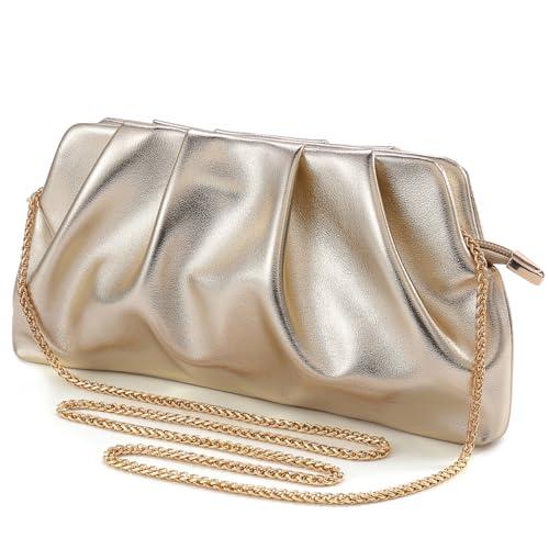 Image of Evening Bag for Women Ruched Clutch Purse Detachable Metal Chain Crossbody Bag
