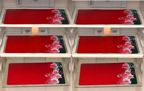 Image of Refrigerator Drawer Mat /Fridge Mat Set of 6 Piece (11.5 X 17.5 Inches) (RED Flower)
