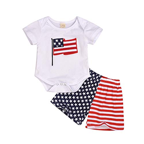 Baby Boys 4th of July Brothers Matching Clothes Set Toddler Kids Newborn Striped T-Shirt/Romper+Stars Striped Shorts 2Pcs Outfits (Younger Brother, 3-6 Months)