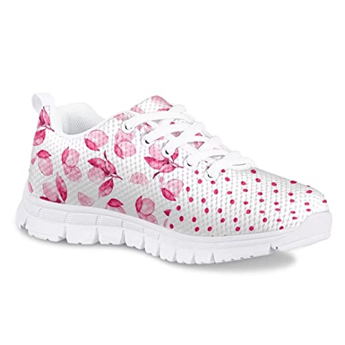 AmzPrint Brown Polka Dot Shoes for Girls Outdoor Fashion Lightweight Lace-Up Flat Yellow Athletic Shoes Girls Size 3