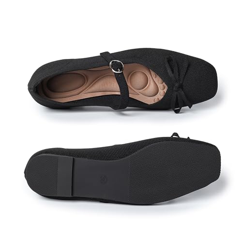 Knit Flats for Women Square Toe Flats Casual Ballet Flats with Ankle Strap,Washable Comfortable Dressy Mary Jane Flat2