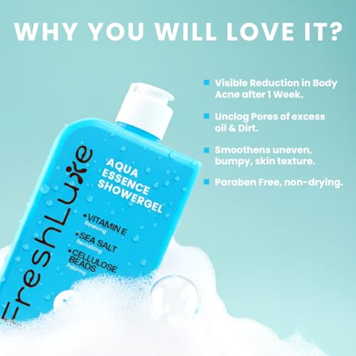 Image of Aqua Essence Body Wash Shower Gel for Men & Women - 200ml | Deep Hydration & Revitalizing with Sea Minerals & Natural Beads | Gentle Exfoliation Cleanser | For All Skin Types | Paraben Free