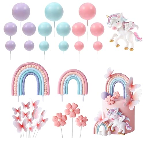 Decoración para tartas de unicornio, 33 piezas de decoración de pastel de unicornio, decoración de pastel de unicornio para niñas, niños, fiesta de cumpleaños, suministros de baby shower