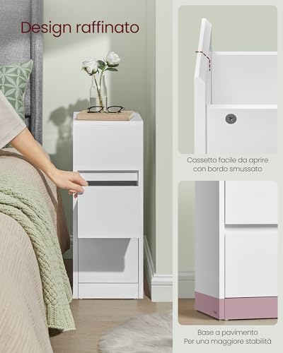 VASAGLE KAILYN Collezione - Comodino Stretto, Tavolino con 2 Cassetti e Scomparto verso Sinistra o Destra, per Camera da Letto, Soggiorno, Moderno, Bianco Nuvola LET656W01 - Immagine 5