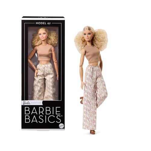 Barbie Basics Poupée Signature Collection Neutre Modèle 07, Cheveux blonds, Pantalon imprimé Blanc et Top Beige, Corps articulé Made-to-Move, idée Cadeau...