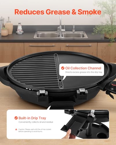 VEVOR Elektrogrill 2400W, 2-in-1 Standgrill Tischgrill, Partygrill mit einstellbarer Temperatur von 50°C bis 350°C und antihaftbeschichteter Keramikplatte für Grillpartys und Gartenpartys