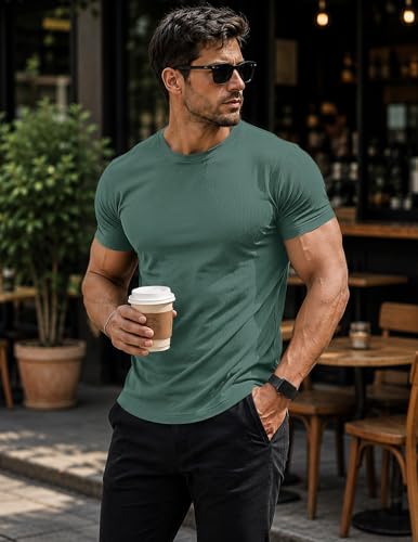 Image of JMIERR Mens Short Sleeve T Shirt Summer Muscle Slim Fitted Crewneck Longline Tees Shirts for Gym Workout
