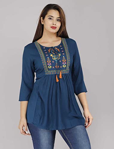Image of Ganga febtex Women's Rayon Embroidered Short Kurti /Tops