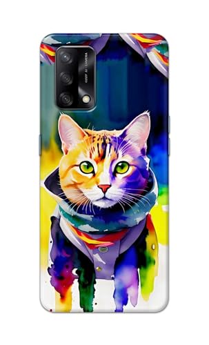 Image of Printed Hard Back Cover for Oppo F19 Back Cover (Coloured Cat) -190724(EA)