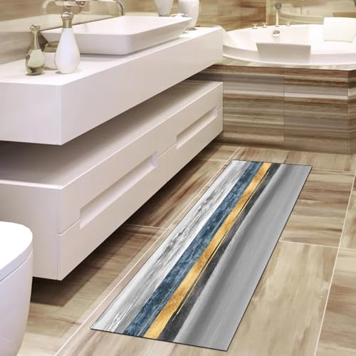 Alfombra para pasillo de cocina gris y dorada que transforma tu hogar con diseño abstracto 4