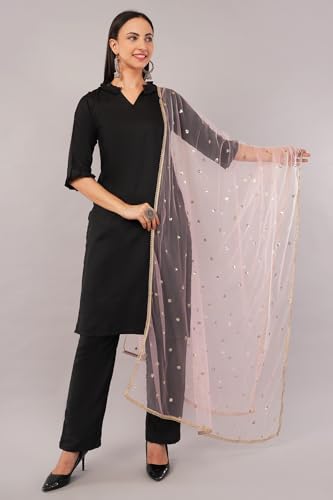 Image of Net Butti Dupatta for Women | Golden Lace Border Chunni | Butti Work Odhani | Wedding & Bridal Styling | Lightweight Drape | Kurti & Salwar Suit