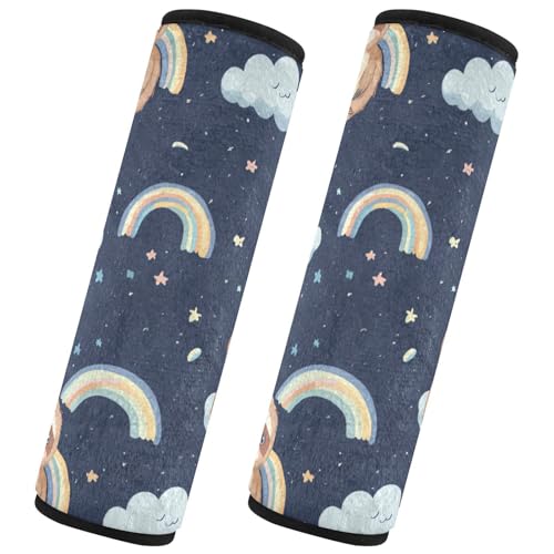 Seat Belt Covers 2 Pack Cute Sloth Car Seat Strap Covers Super Soft Rainbow Stars Car Seat Neck Cover for Boys Girls Adults Babies S