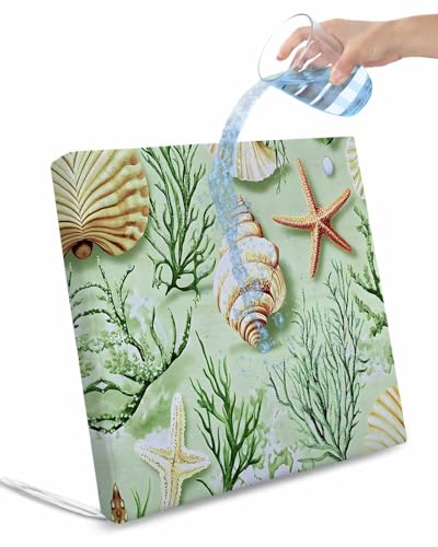 2 Pack Sage Green Coastal Waterproof Cushion Covers with Ties, Outdoor Patio Chaise Lounge Chair Seat Cushion Slip Covers Replacement(Only Cover) Summer Ocean Seaweed Shell 20