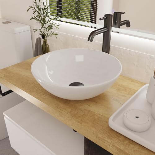 Miniatura 3 de Baikal, Lavabo Cerámico Sobre Encimera. Lavabo Redondo. Ideal Para Poner Sobre Encimera De Muebles De Baño Y Todo Tipo De Aseos. Lavabo Sin Orificio Para Grifo 60 Cm Blanco Curvo