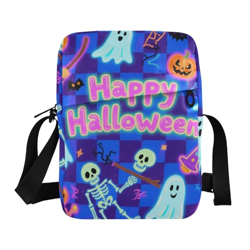 KLL Halloween Blue and Black Pumpkin men's messenger bag Vegan Leather Crossbody Small Bag For Women Travel Shoulder Handbag For Travel