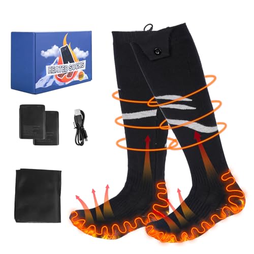 Olycism Calcetines Calefactables para Hombres Mujeres 5000mAh Calcetines Calefactables Eléctricos Recargables 4 Niveles de Calor Ajustable Esquí Pesca Ciclismo Invierno Pies Calentamiento Regalo