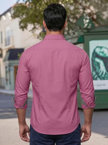 Image of Men's Cotton Blend Shirt with Solid Long Sleeves Spread Coller Neck Regular Fit Single Chest Pocket and Standard Length | Cotton Casual Shirt for Man