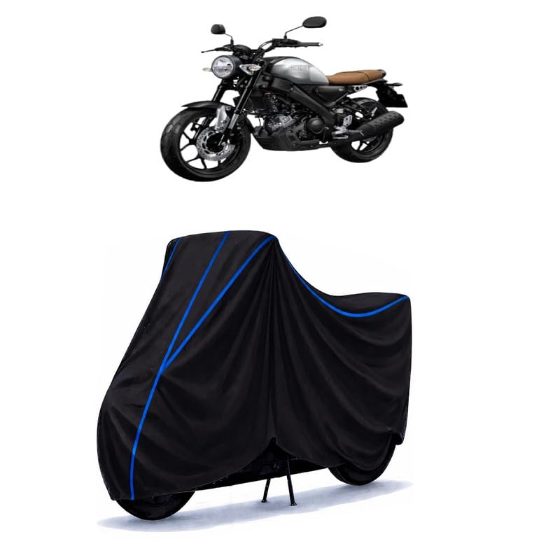 Image of XSR 155 Bike Cover Water Resistant Universal Motorcycle Rain | Heavy Duty UV Protection, Dust, Scratch Indoor Outdoor All Weather with Black Blue Piping Elastic