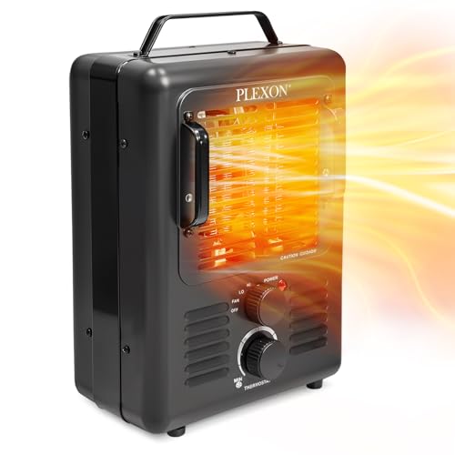 Plexon Electric Milkhouse Space Heater 1500W, Space Heaters for Indoor Use with Adjustable Thermostat, Overheat Protection, Tip-Over Safety Switch, Ideal for Garage, Greenhouse