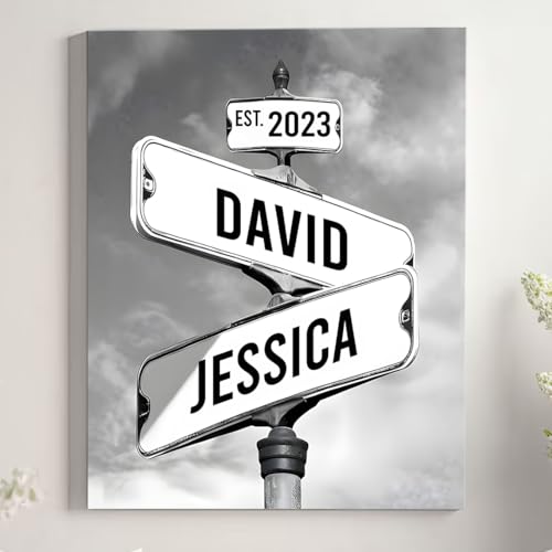 Personalized Vintage Street Sign For Couples Canvas, Custom Names & Date, Valentines Day Gifts for...
