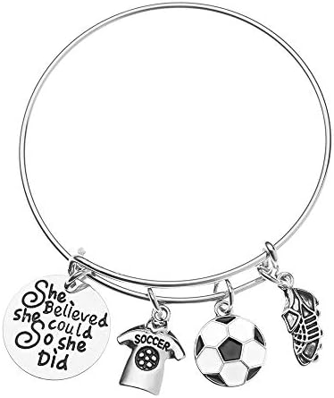 Soccer Bracelet, Soccer She Believed She Could So She Did Jewelry, Soccer Bangle Bracelet- Soccer Charm Bracelet, Soccer Gifts