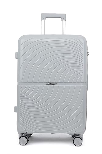 Fly Kite Luggage Carry On Cabin Suitcase 55 x 38 x 22cm cm, 20 inch - 100% Polypropylene Hard Shell Aluminium Trolley Handle Real TSA Secure Lock 3 Digit 360° Smooth Wheels Lightweight Light Grey