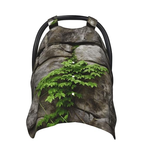 Baby Car Seat Canopy Cover for Mom, Soft Breathable Nursing Breastfeeding Covers Multi Use Stroller Sun Shade Newborn Shower Gift，Plant On Stone Wall