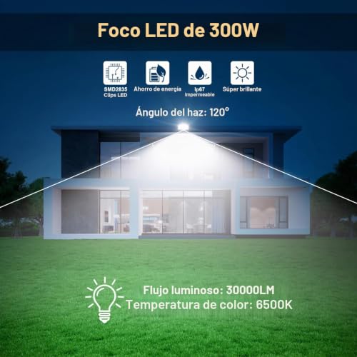 Miniatura 3 de Topaubub Focos Led Exterior 300w - 30000lm 6500k Blanco Frío Proyector Led Exterior 2 Piezas Impermeable Ip67 Focos De Jardin Patio