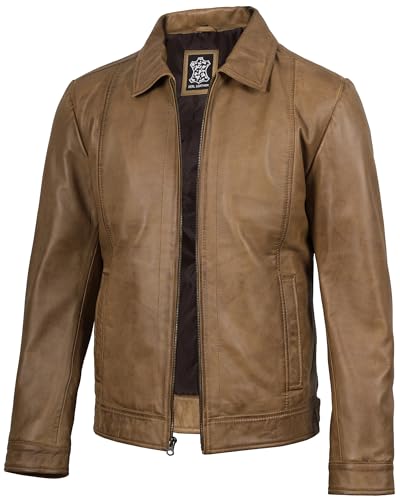 Image of fjackets Men's Real Lambskin Leather Jacket - Shirt-Collar Moto Biker Style Year-Round Wear