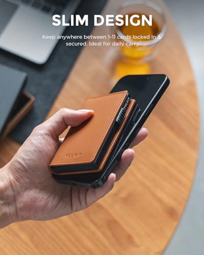 Image of VULKIT Minimalist Card Holder Wallet Top Grain Leather Pop Up Cards RFID Protection Holds Up to 10 Cards, Magnetic Closure