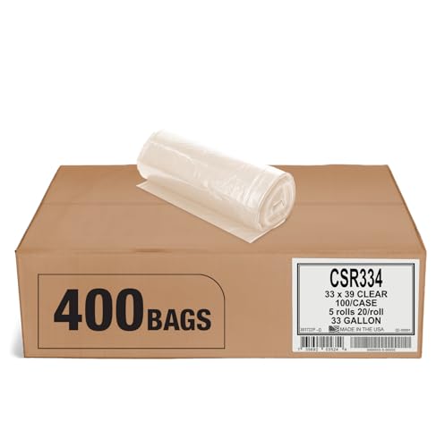Aluf Plastics 33 gal Clear Heavy Duty Trash Bags (2 mil) - 400 ct