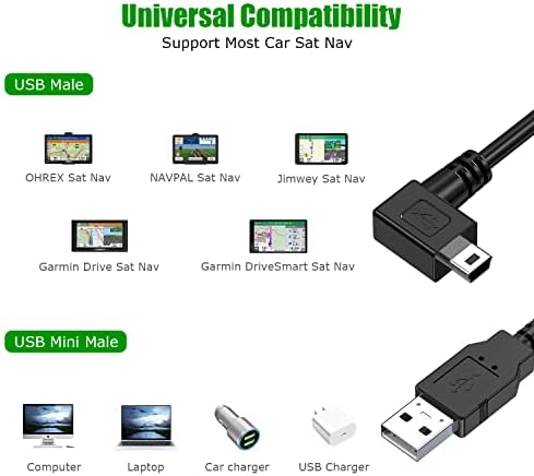 USB Charger for Garmin Sat Nav, Mellbree 2M Right Angle Mini Charging Cable for Satellite Navigation In Car Compatible with Garmin Sat Nav, NAVPAL Sat Nav, OHREX Sat Nav