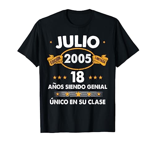 Hombre 18 Años Cumpleaños Regalo Hombre Julio 2005 Julio 18 Años Camiseta