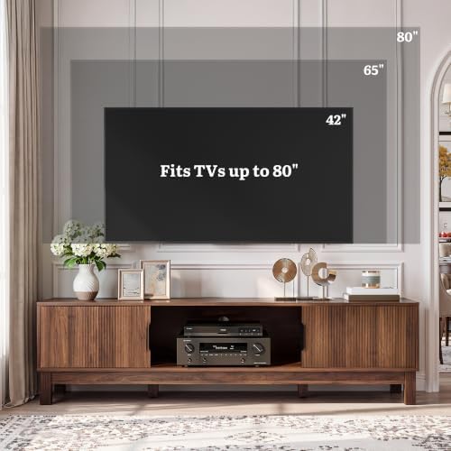 YITAHOME Mid-Century Modern Fluted TV Stand for TVs up to 75/80", Walnut — view 3