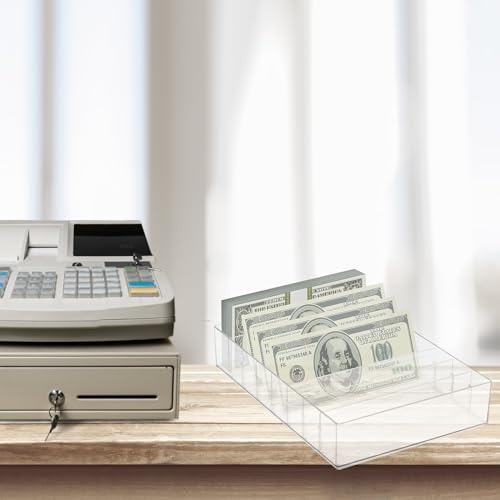 Acryl Bargeld Organizer 8 Fächer Transparent Abnehmbares Geldfach Budget Tablett Geld Organizer Geldschein Aufbewahrungsbox für Umschläge 26x18x5,5 cm