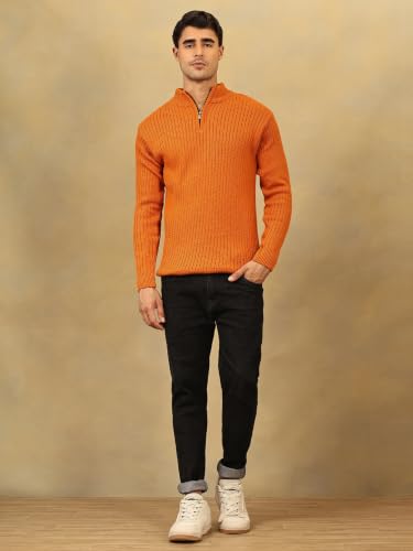 Image of Kvetoo Men High Neck Zipper Full Sleeve Woolen Winter Sweater