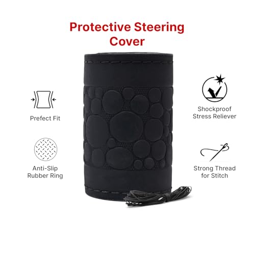 Image of Leather 25CM Universal Fit Car Steering Wheel Cover, Elastic Breathable and Odorless (Black-2)