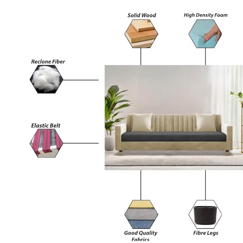 Image of Casaliving Garcia 3 Seater Sofa Set for Living Room (Cream Black Colour) Premium Fabric Sofa