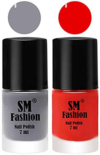 Image of Long Lasting Nail Polish | Nail Paint Combo 7 ml Each) - Set of 2 Gray-Fire Orange