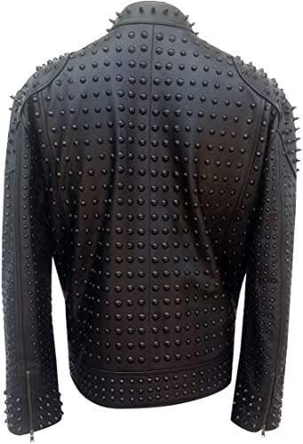 Men's New Black Punk Rock Biker Studded Leather Jacket - Vintage Retro Motorcycle Gothic Punk Rock Studded Leather Jacket3