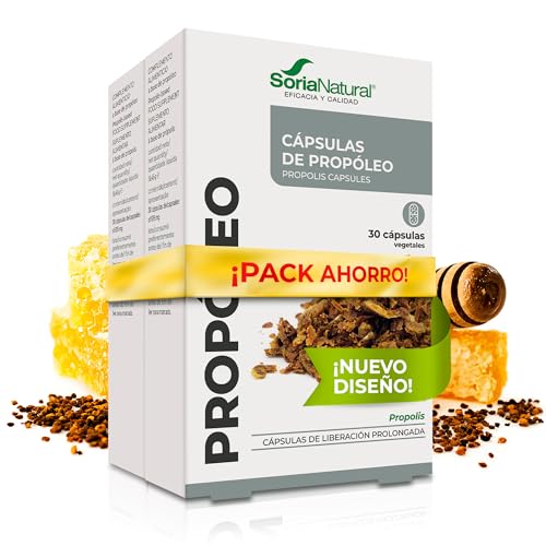 Soria Natural Propóleo Puro 100% Natural - Complemento Alimenticio con Propolis - Aumenta las Defensas y Regula Sistema Inmunológico, Antiséptico y Antiinflamatorio - 30 cápsulas - PACK 2 (2)