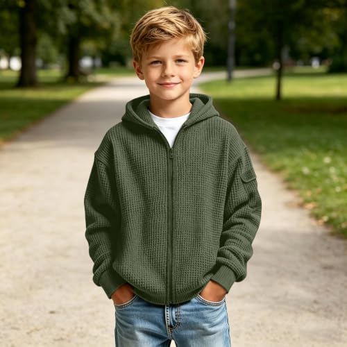 Kids Zip Up Hoodie Waffle Knit Long Sleeve Boy Sweatshirt Jacket Size 8-10 - image 6