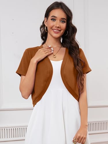 Image of Heymoments Women's Short Sleeve Bolero Shrugs Lightweight V-Neck Open Front Cropped Cardigan (S-2XL)