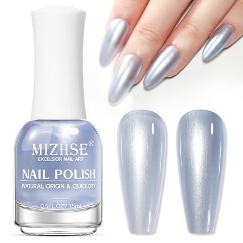 MIZHSE Blau Nagellack Perlmutt 15ML Deckend Shimmer Perlmutt Nagellack Schnelltrocknend Oil Based, Ohne UV Lampe Nail Polish Nageldesign DIY zu Hause Salon 15ML 1PC