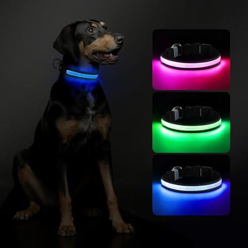 RUXAN Leuchtendes Hundehalsband USB Aufladbar, LED Hundehalsband Wasserdicht mit 3 Modi Größe Einstellbar Sicherheit Hundehalsbands für Kleine Mittlere Große Hunde für Nacht Sicherheit