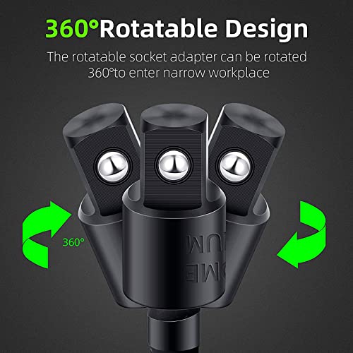 Right Angle Drill Adaptor,4-in-1 Impact Drill Bit Extension,360° Rotatable 1/4 3/8 1/2" Impact Grade Socket Adapter Set,105 Degree Angle Screwdriver Drill Bit for Household Workplace Industry