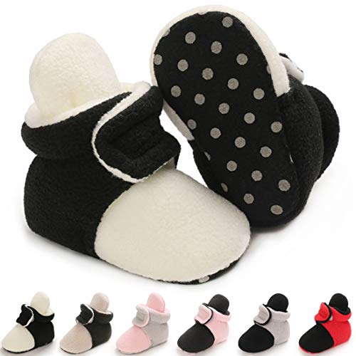 KIDSUN Newborn Infant Baby Boys Girls Cotton Booties Stay On Socks Soft Shoes House Slipper Non Skid Ankle Boot Grippers Winter Warm First Walker Crib Shoes