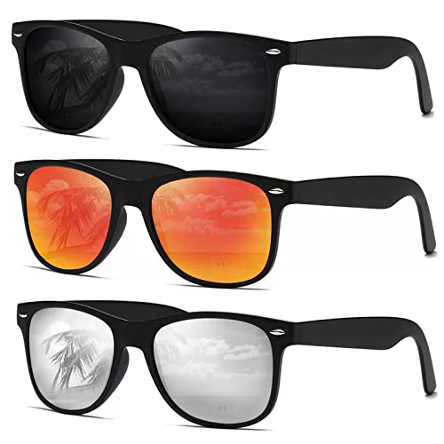 DEMIKOS Sunglasses Men Polarized Sunglasses for Mens Womens Retro Mirror Lens for Driving Fishing UV Protection A15-grey/Red Mirror Lens/Silver Mirror Lens